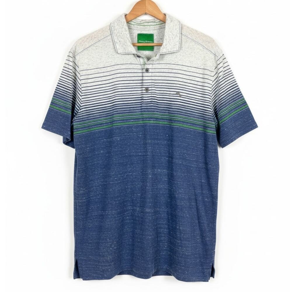 Tommy Bahama Mens L Coastal Resortwear Preppy Tropical Leisure Stripe Polo Shirt
